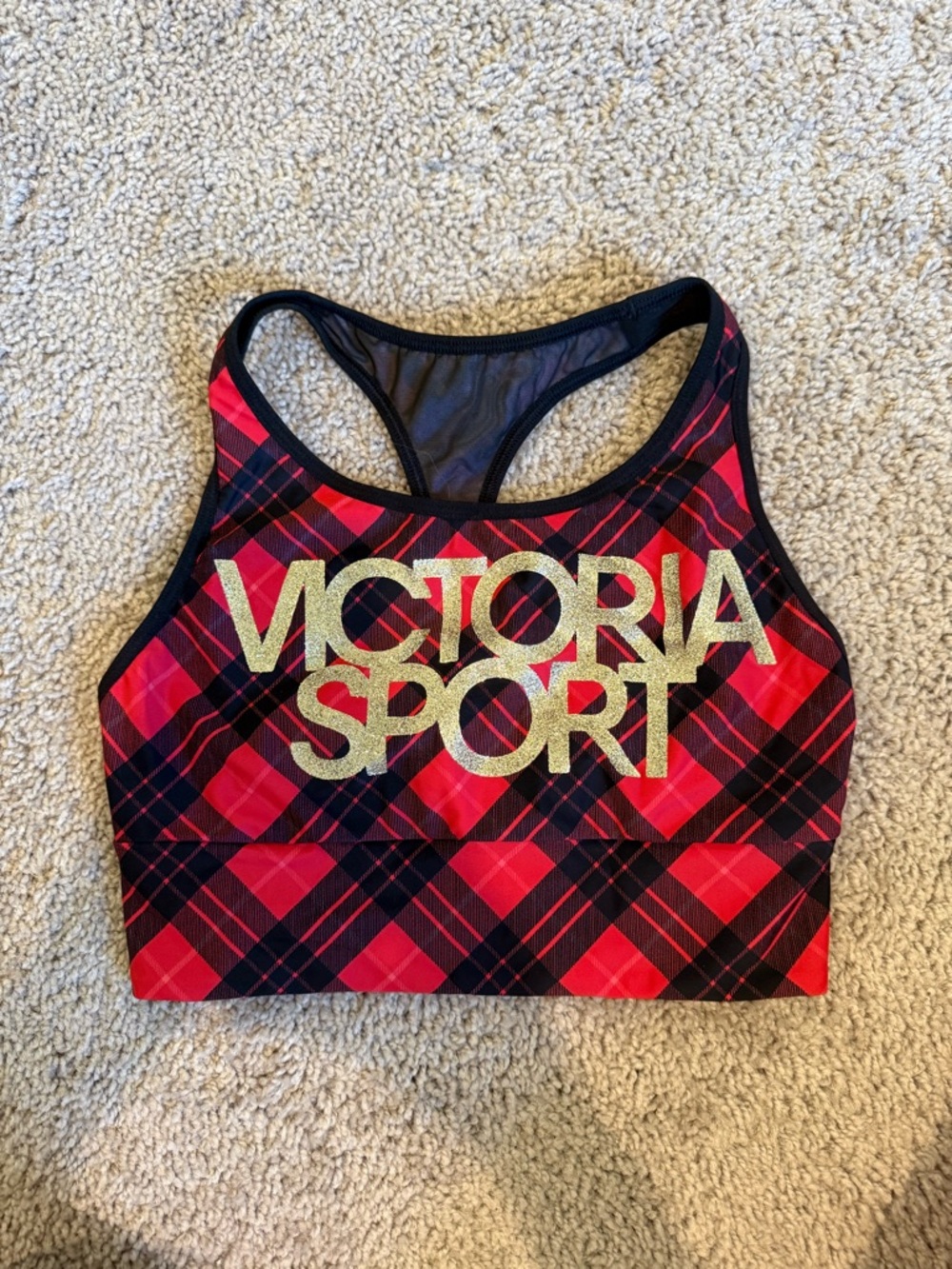 Victoria Sport Red Plaid Racerback Sports Bra